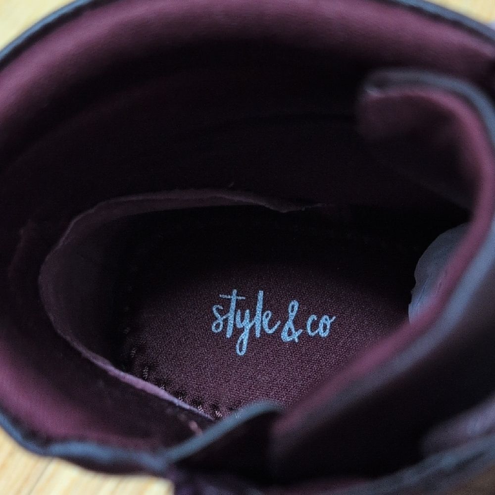 Style & Co. Laurellee Lace-Up Side Zipper Ankle Boots Deep Burgundy Wine Sz7.5M - Picture 6 of 8